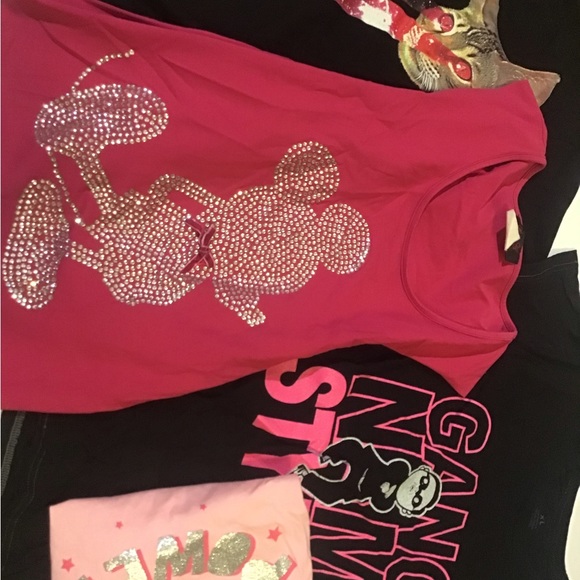 4 graphic t shirt bundle pink with laser cat, Minnie Mouse crystal, and more - Picture 4 of 16